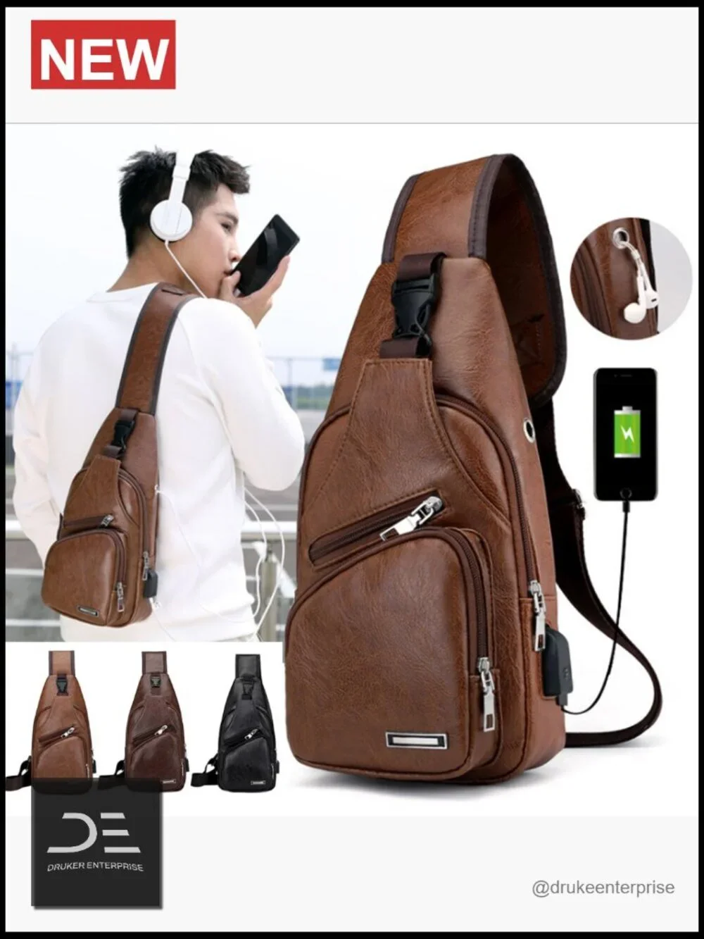 Leather Sling Bag Crossbody Backpack Travel Outdoor Camping Daypack
